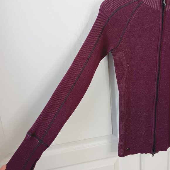 Athleta Women's Berry Purple Giant Slalom Zip Front Wool Blend Sweater Size S - Picture 5 of 16